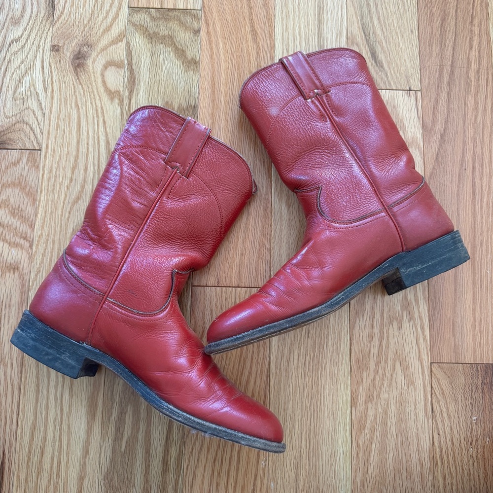Red leather cowboy boots
